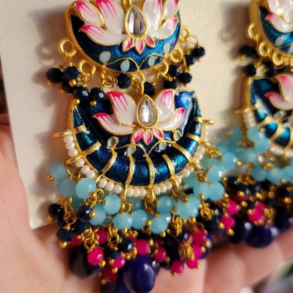 Bold Meena Handpainted Cloisonne Style Cluster Earrings - Picture 3 of 5